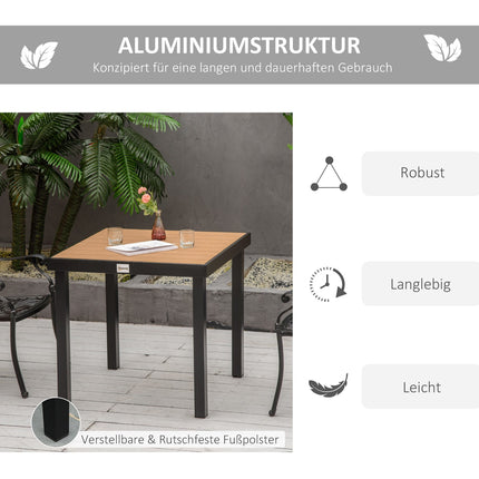 Tuintafel Voor 4 Personen, Eettafel, Aluminium Tafel, Tuinmeubelen, Loungemeubel, Onderhoudsvriendelijk Kunststof, Naturel + Zwart, 80 X 80 X 74 Cm