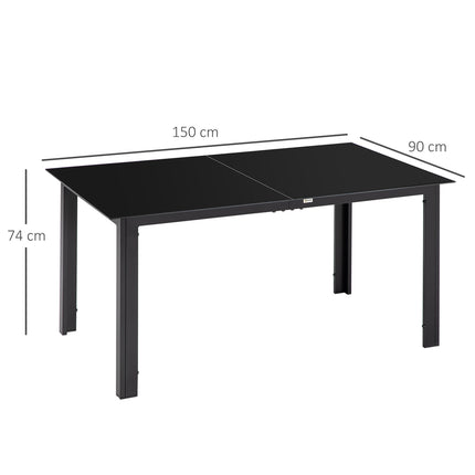 Aluminum outdoor dining table for 6, Glass top, Black