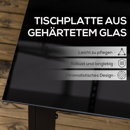 Aluminum outdoor dining table for 6, Glass top, Black