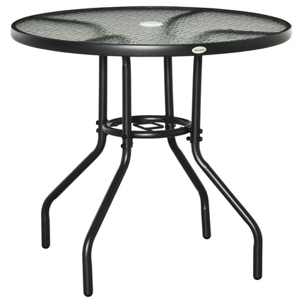 Outdoor bistro table, tempered glass & metal, black, 80cm