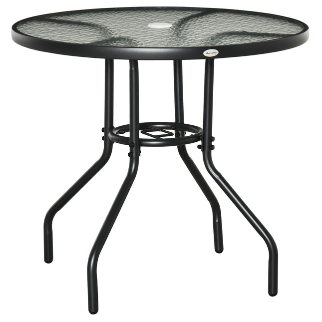 Outdoor bistro table, tempered glass & metal, black, 80cm