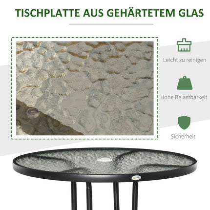 Outdoor bistro table, tempered glass & metal, black, 80cm