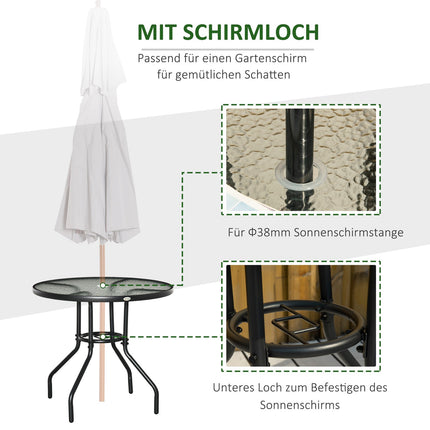 Outdoor bistro table, tempered glass & metal, black, 80cm