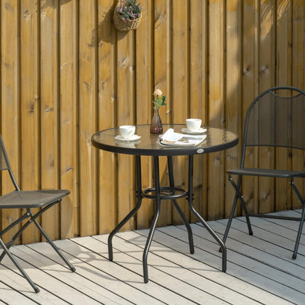 Outdoor bistro table, tempered glass & metal, black, 80cm