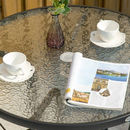 Outdoor bistro table, tempered glass & metal, black, 80cm