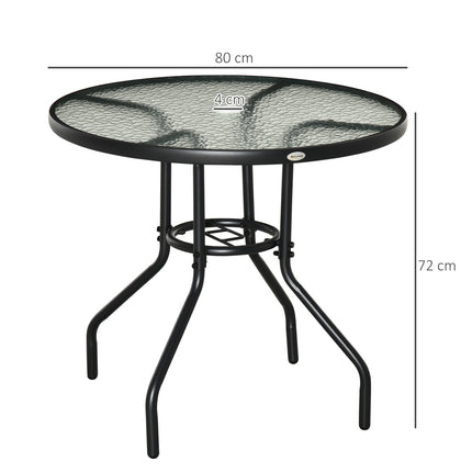 Outdoor bistro table, tempered glass & metal, black, 80cm