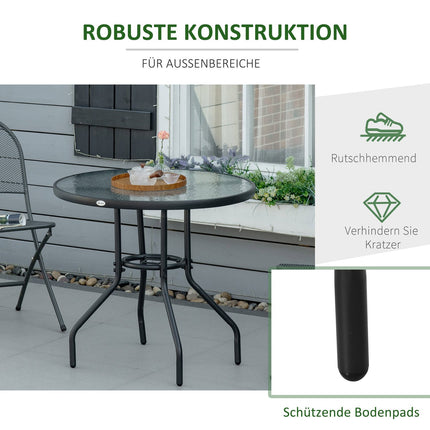 Outdoor bistro table, tempered glass & metal, black, 80cm