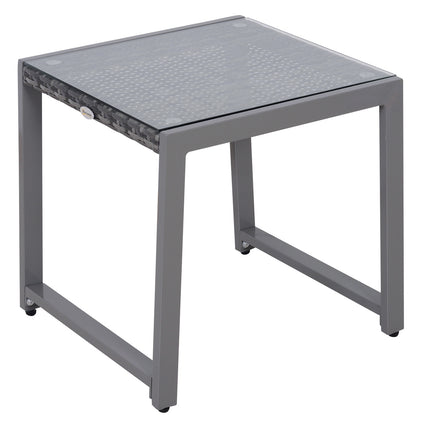 Garden side table, tempered glass, poly rattan & aluminium