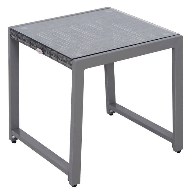 Garden side table, tempered glass, poly rattan & aluminium