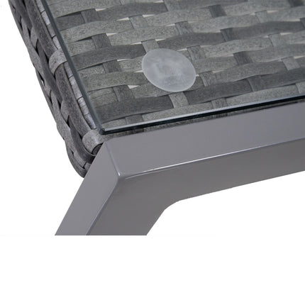 Garden side table, tempered glass, poly rattan & aluminium