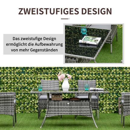 Outdoor dining table, Glass top, Polyrattan, 150x85x74 cm