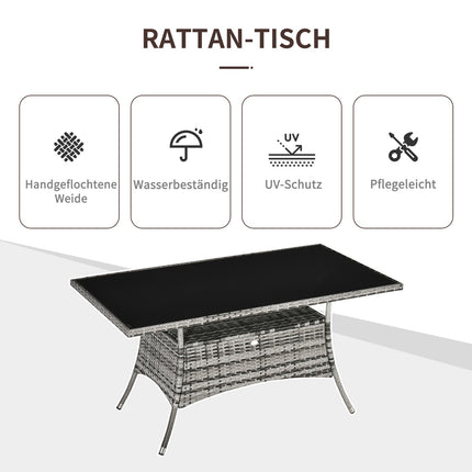 Outdoor dining table, Glass top, Polyrattan, 150x85x74 cm