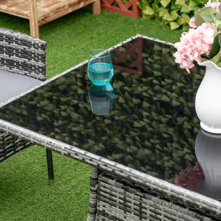 Outdoor dining table, Glass top, Polyrattan, 150x85x74 cm