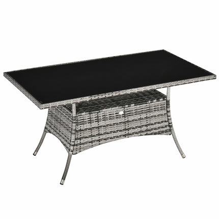 Outdoor dining table, Glass top, Polyrattan, 150x85x74 cm