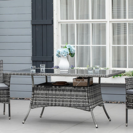 Outdoor dining table, Glass top, Polyrattan, 150x85x74 cm