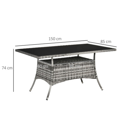 Outdoor dining table, Glass top, Polyrattan, 150x85x74 cm