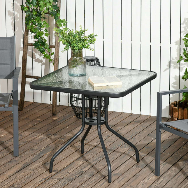 Square metal garden table, 76x76 cm, weatherproof, black