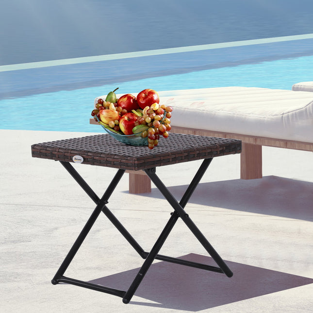 Folding garden table in poly rattan - Brown, 40x40x40 cm