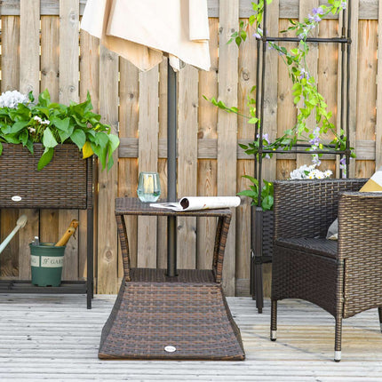 Garden table with parasol stand - Polyrattan, Brown, 54x54x55 cm