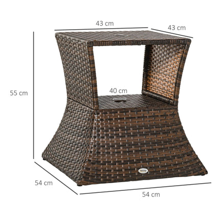 Garden table with parasol stand - Polyrattan, Brown, 54x54x55 cm