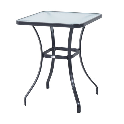 Square garden table, weatherproof glass, 68.5 cm, black
