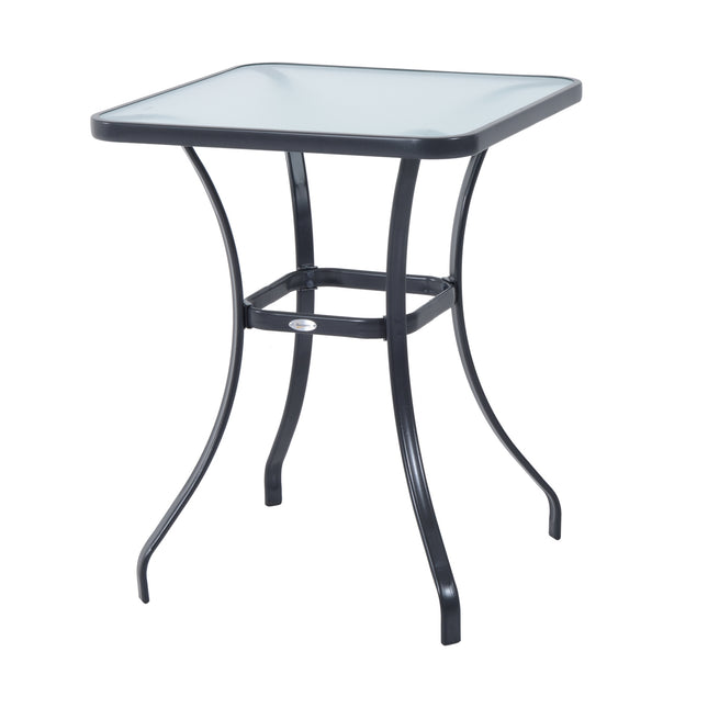 Square garden table, weatherproof glass, 68.5 cm, black
