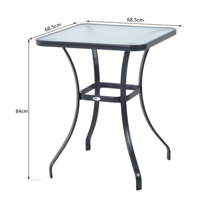 Square garden table, weatherproof glass, 68.5 cm, black
