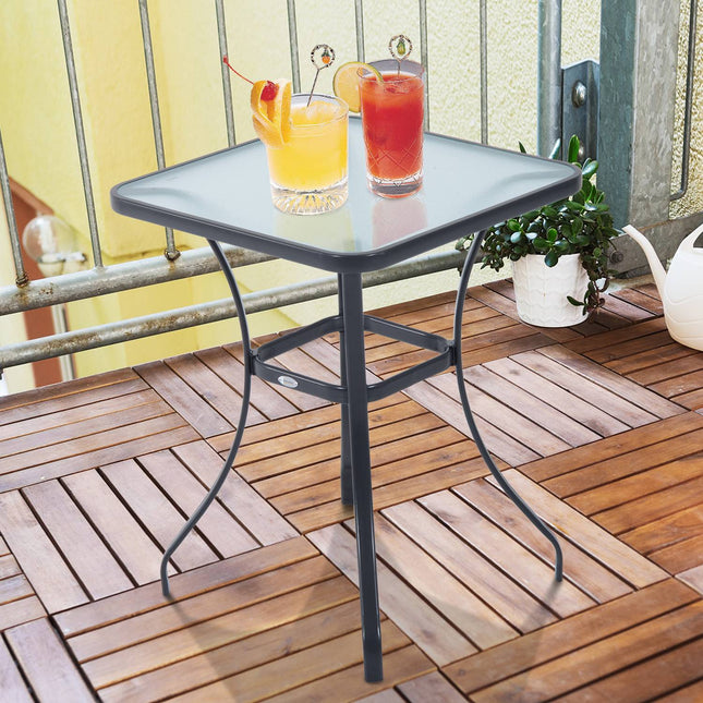 Square garden table, weatherproof glass, 68.5 cm, black