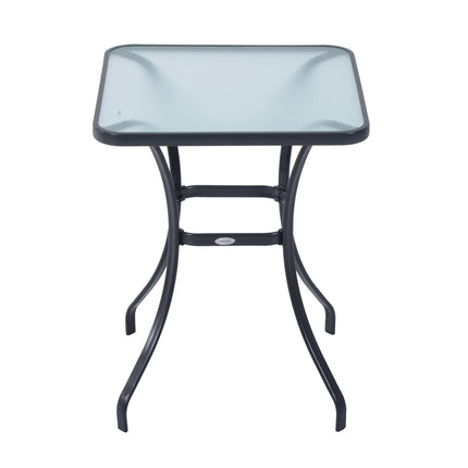Square garden table, weatherproof glass, 68.5 cm, black