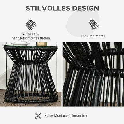 Round glass bistro table with hollow drum base, black
