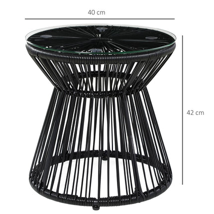 Round glass bistro table with hollow drum base, black