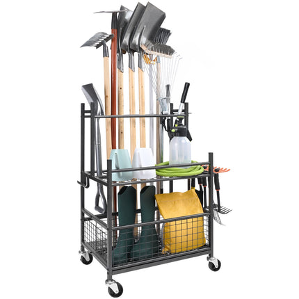 Garden Tool Organizer, 16-Slot Metal Rolling Rack