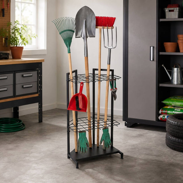 Garden Tool Rack, Steel, Holds 34 Tools, Black