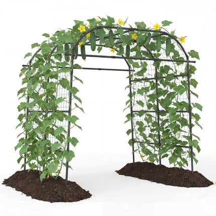 Garden Trellis Arch, U-Shaped PE-Coated Metal, Black