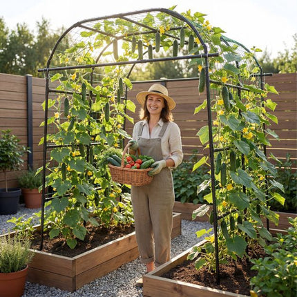 Garden Trellis Arch, U-Shaped PE-Coated Metal, Black