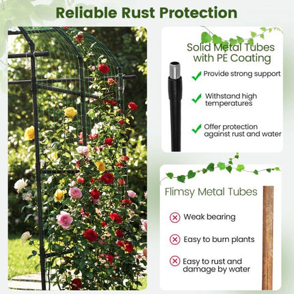 Garden Trellis Arch, U-Shaped PE-Coated Metal, Black