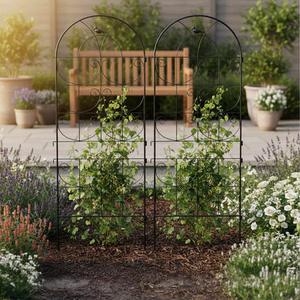 Garden Trellis Set, Hinged Powder-Coated Steel, Black