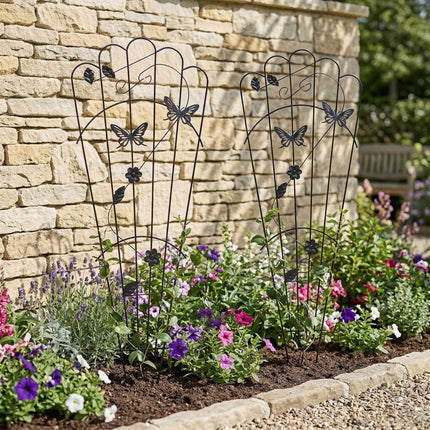 Garden Trellis Set of 2, Metal Butterfly Climbing Support