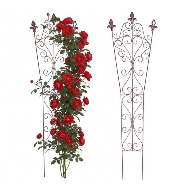 Garden Trellis, Vintage Metal with Fleur-De-Lis Finials