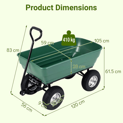 Garden Trolley with Tipping Function, 410 kg Capacity, Green