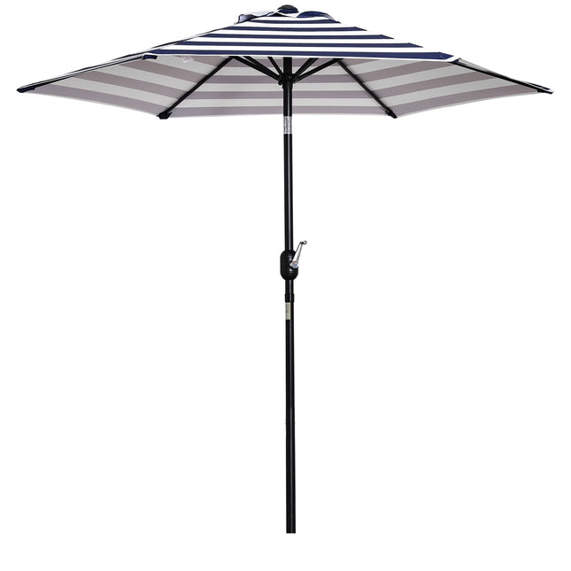 Outdoor garden umbrella - Steel frame, blue stripes, Ø230 cm