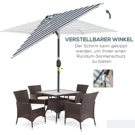 Outdoor garden umbrella - Steel frame, blue stripes, Ø230 cm