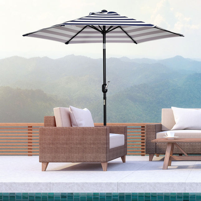 Outdoor garden umbrella - Steel frame, blue stripes, Ø230 cm