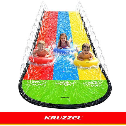 Garden Water Slide with Fountain 480 cm, Triple Lane, 3 Inflatable Boards