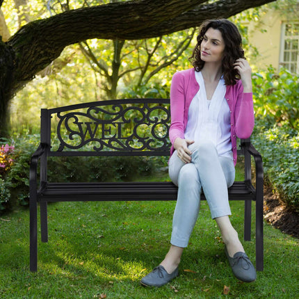 Garden bench Welcome in metal