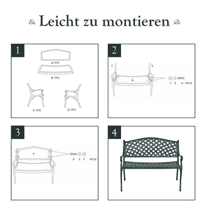 Garden bench aluminum bench with armrests bench 103 x 55 x 82 cm antique green