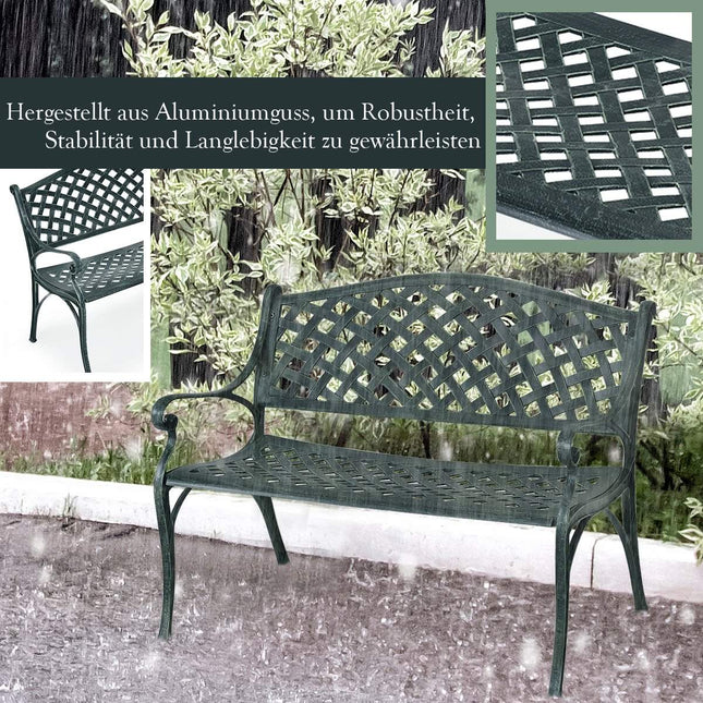 Garden bench aluminum bench with armrests bench 103 x 55 x 82 cm antique green