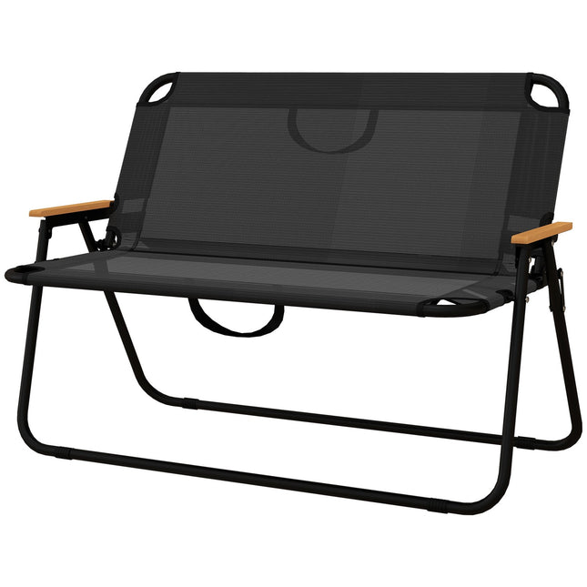 Folding garden bench, 2-seater, 220 kg capacity, black mesh