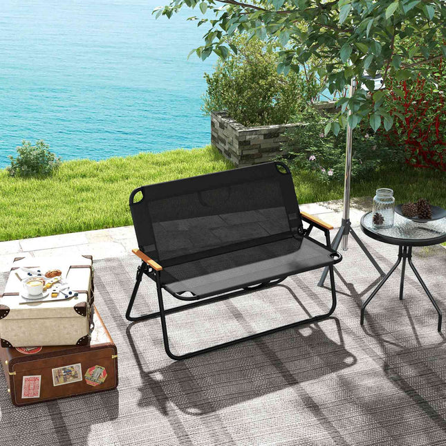 Folding garden bench, 2-seater, 220 kg capacity, black mesh
