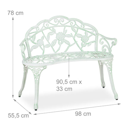 Garden bench greenish white with roses